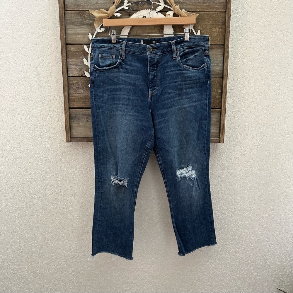 Kut from the Kloth Juliet slouchy boyfriend raw hem denim jeans‎ distressed 16